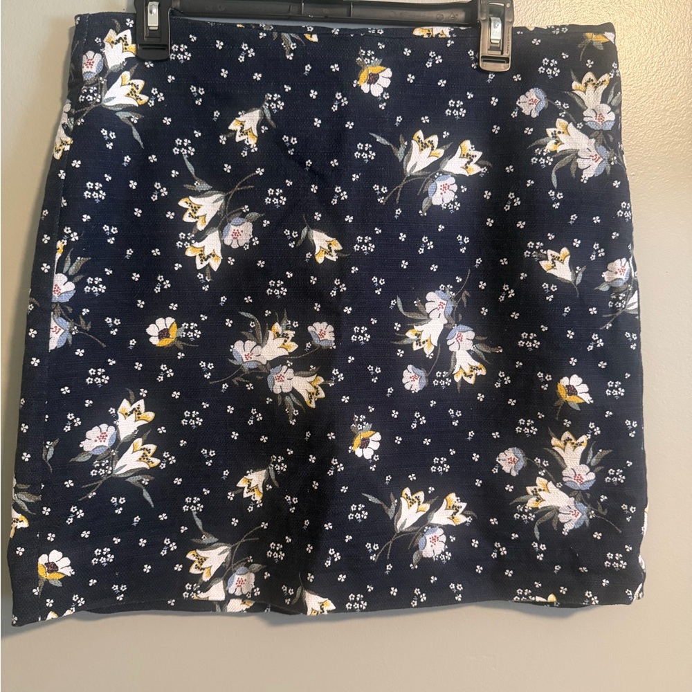 LOFT Ann Taylor Navy Blue Tweed Floral Mini lined Skirt size 12